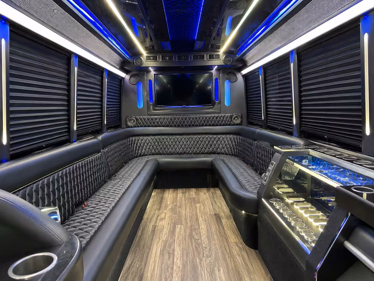 18 passenger party bus inside